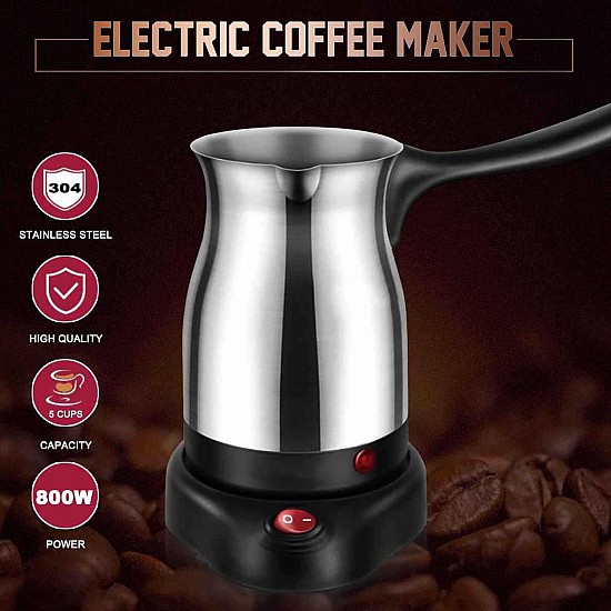 Cheffinger CF-ECMO.6: 600ml Elektrisch Roestvrij Staal Turks Espresso Koffiezetapparaat