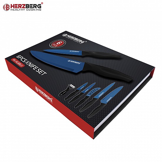 Herzberg HG-KL6BLU: 5-Delige messenset met marmercoating - Blauw