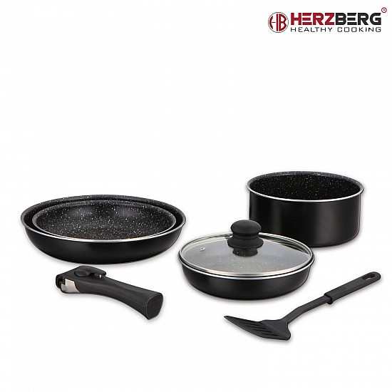 Herzberg HG-8090-7BK: 7-Delige pannenset met marmercoating