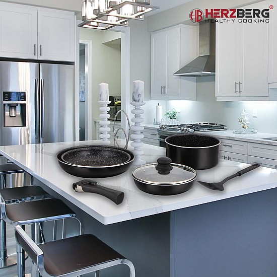 Herzberg HG-8090-7BK: 7-Delige pannenset met marmercoating