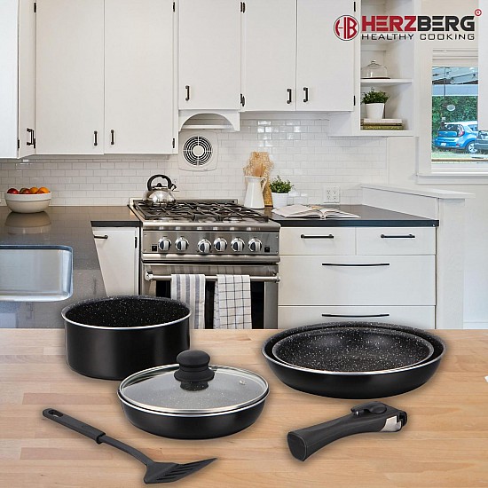 Herzberg HG-8090-7BK: 7-Delige pannenset met marmercoating