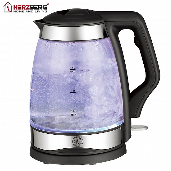 Herzberg HG-5044: 1.8L Elektrische Glazen Waterkoker met LED-Lichtindicator