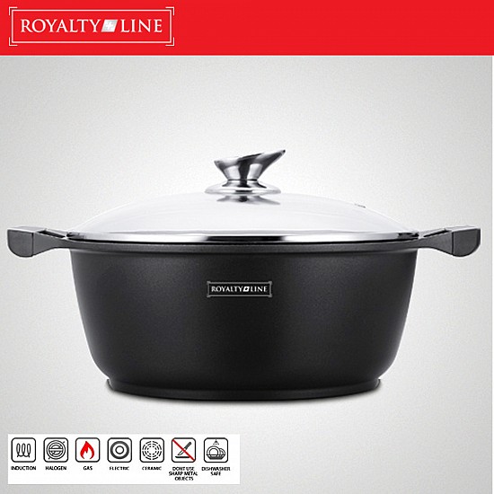 Royalty Line RL-BS28M: Kookpan Met Marmercoating En Glazen Deksel - 28 cm