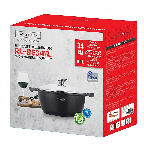 Royalty Line RL-BS34M: Marmeren kookpot & braadpan - 34cm Zwart